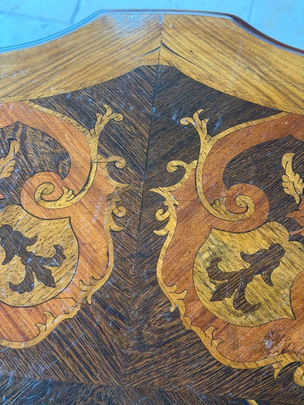Antique Mahogany Inlaid side table with ornate Brass Accents - Elegant Vintage gallery