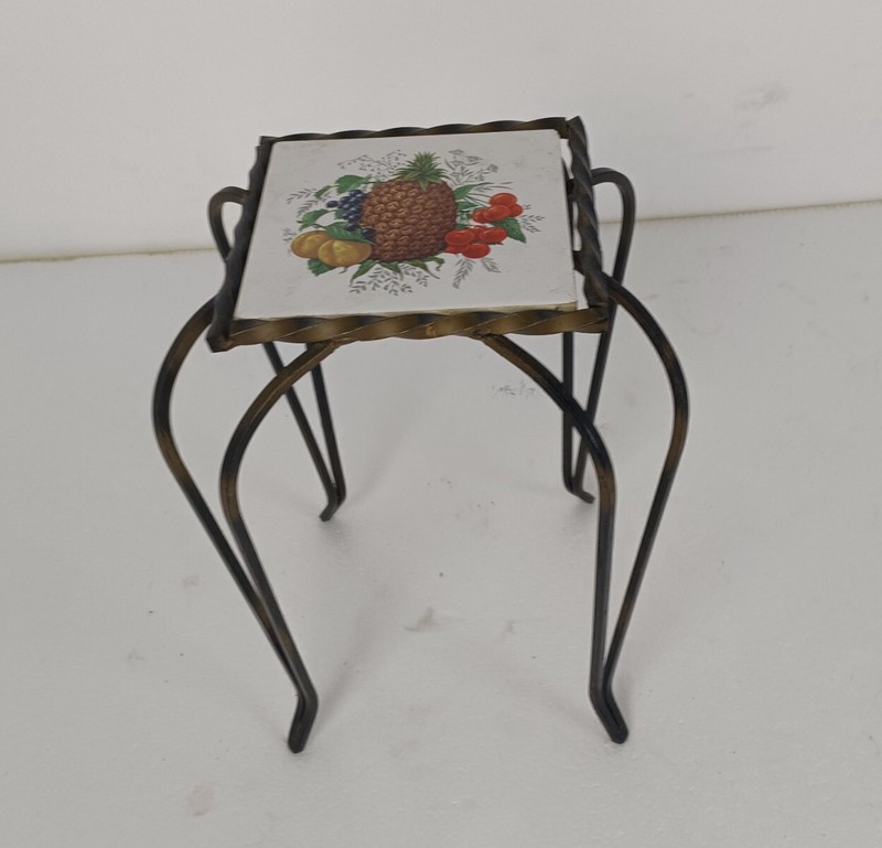 Vintage Side Table Plant stand Ceramic Tile MettlachGermany Funky Wrought Iron gallery