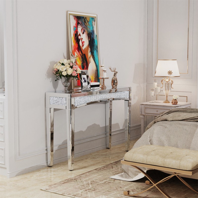Artloge Crushed Diamond Mirrored Console Table Entrance Furniture Home Office gallery