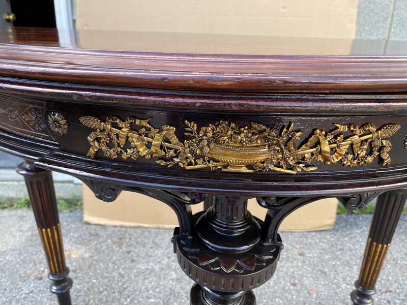 ROSEWOOD INCISED AND BRONZE ORMOLU CARD TABLE, ATTR. HERTER gallery