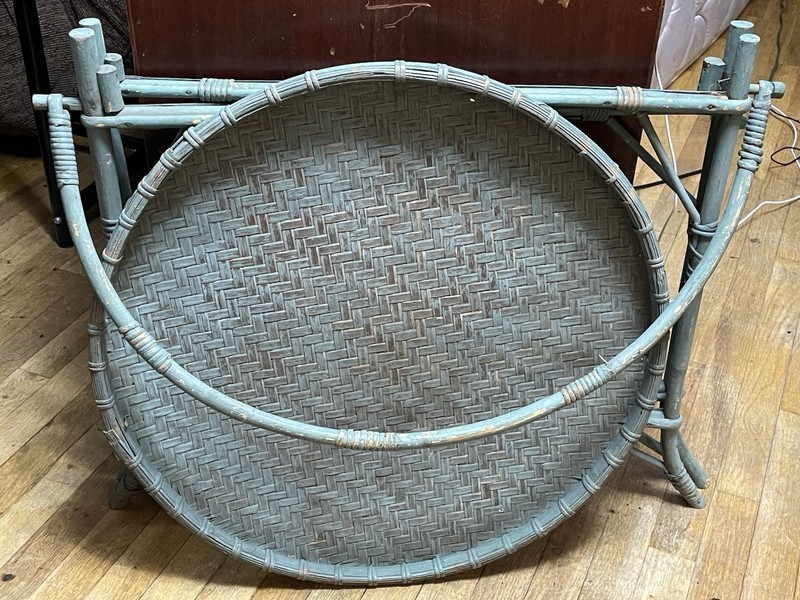 Vintage Round Wicker Rattan Bamboo Folding Table 2 Piece gallery