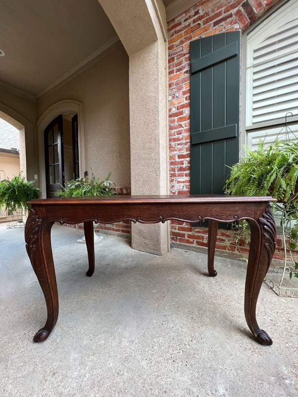 Antique French Breakfast Sofa Table Writing Desk Louis XV Carved Oak Parquet gallery