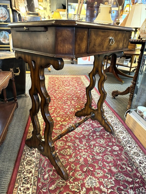 Vintage Maitland Smith Single Drawer Table with Side Pullout Shelves gallery