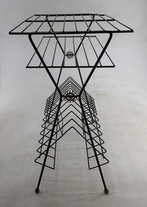 VTG MCM Mid Century Modern Black Metal Wire Magazine Record Rack Table gallery