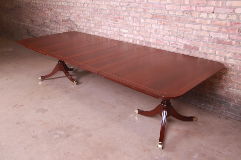 Kindel Furniture Georgian Mahogany Double Pedestal Extension Dining Table