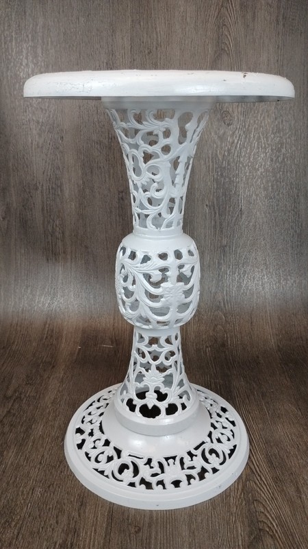 Painted White Solid Brass Plant Stand Pedestal End Table 18” Round Pierced Metal gallery
