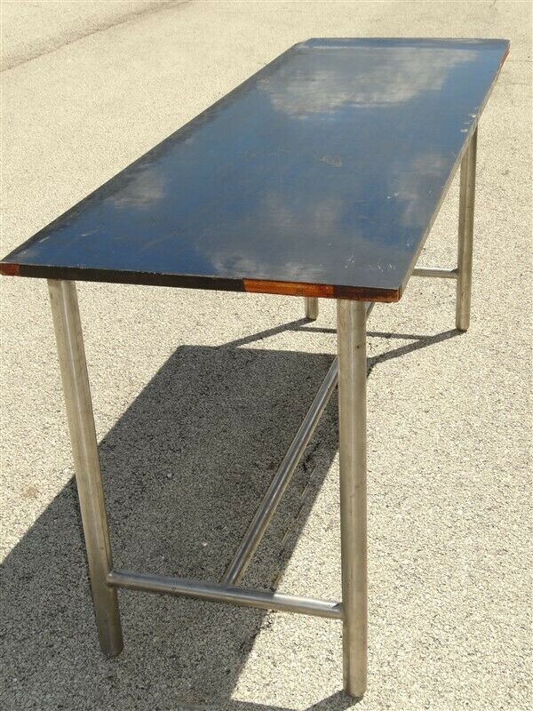 Antique Deco Brushed Chrome Butcher Block Industrial Table Base 6 FEET X 2 FEET gallery