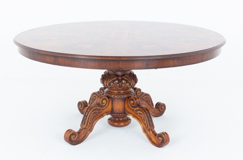 Victorian Centre Table Marquetry Inlay Quadrafoil Base Revival gallery