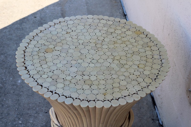 Authentic Signed McGuire Sculptural Rattan Sheaf of Wheat Dining Table Base gallery