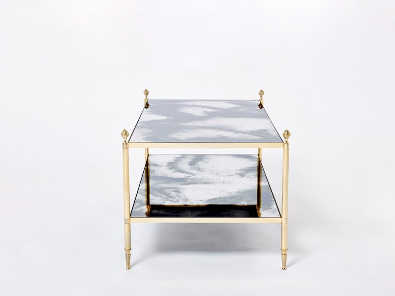 Maison Jansen brass chrome mirrored two-tier coffee table 1970s gallery
