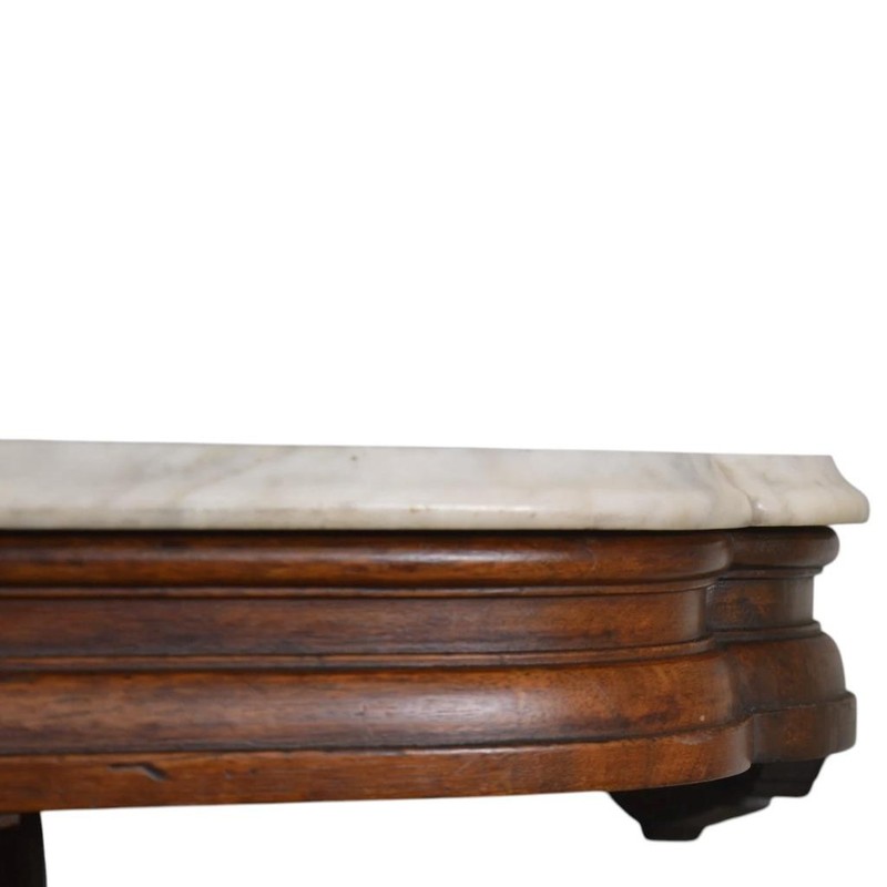 Antique Victorian Marble Top Carved Lamp Table – Walnut Base, 1880s #22593 gallery