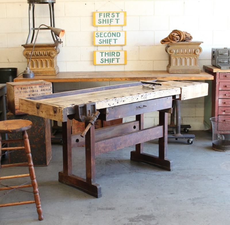 c1900s Antique Vtg Industrial Workbench Table Desk Retail Counter Carpenters