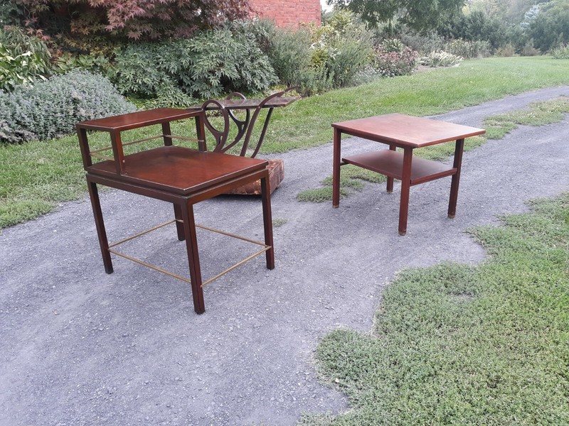 Edward Wormley,Dunbar,end table with brass stretchers gallery