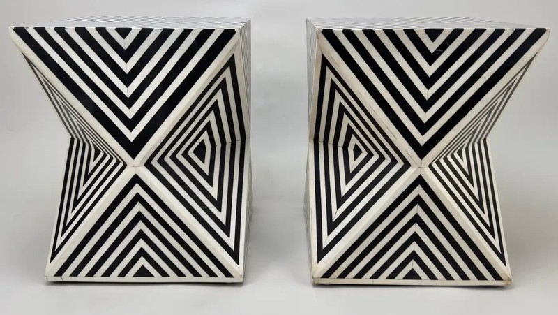 Art Deco Style Black and White Resin Sculptural Side, End Table or Stool, a Pair gallery