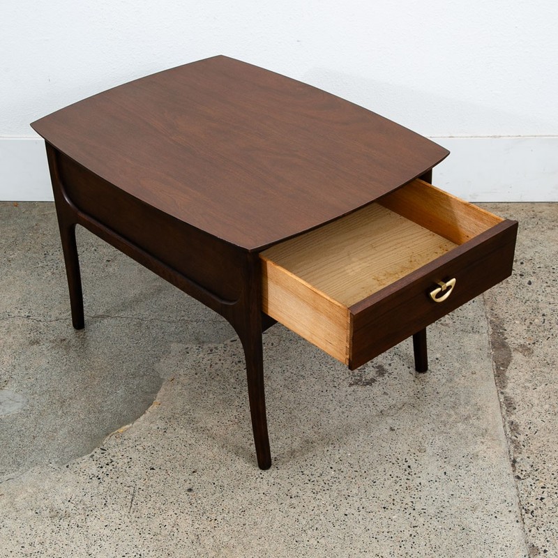 Mid Century Modern Nightstand End Side Table Kroehler Walnut Drawer Brass Single gallery