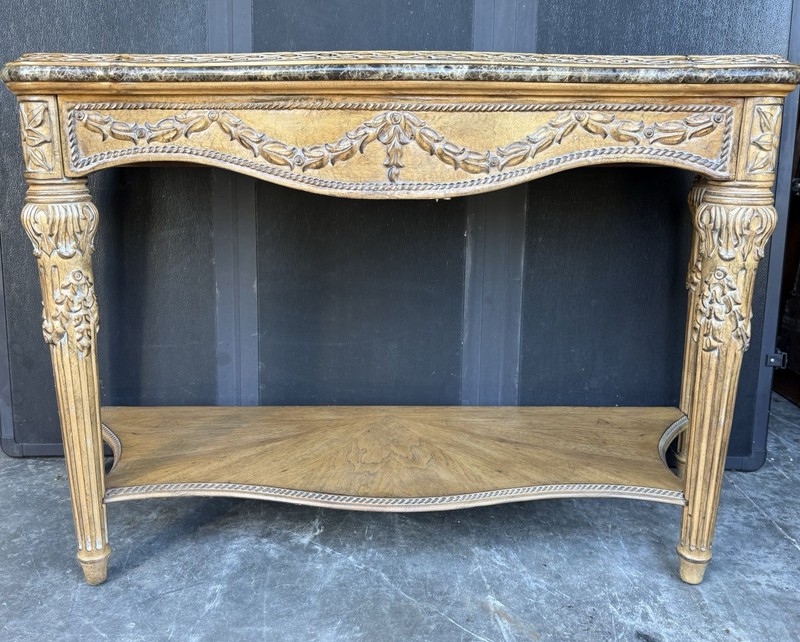 Carved Wood Marble Top Console