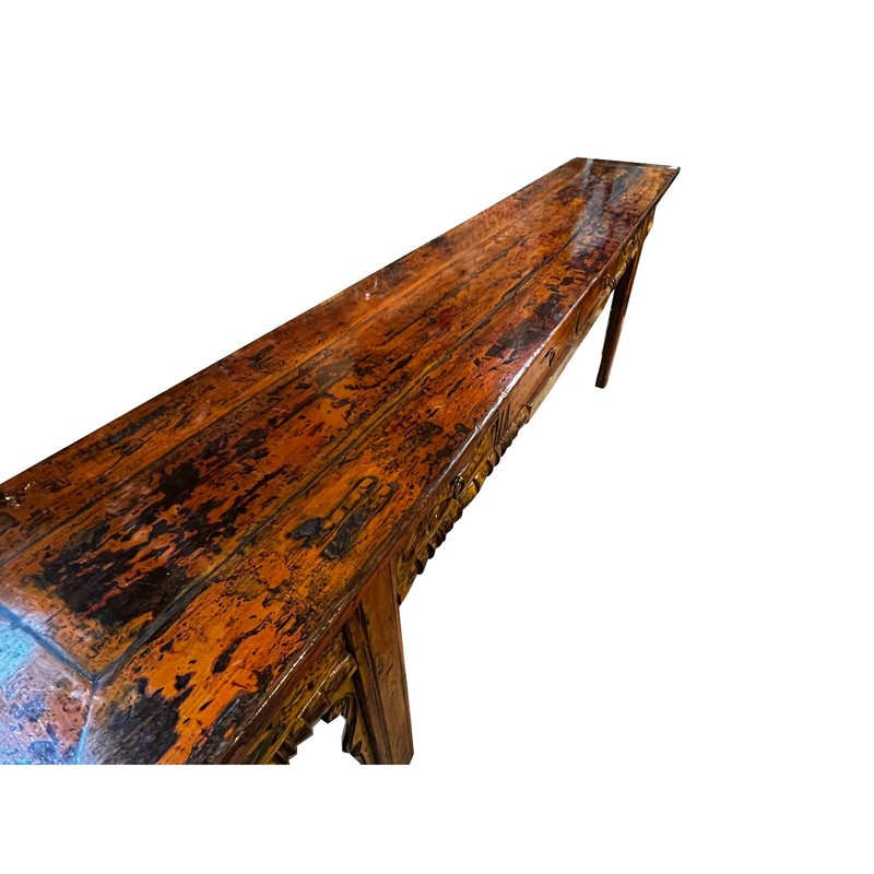 Chinese Vintage Distressed Orange Drawers Long Console Foyer Altar Table cs7570 gallery