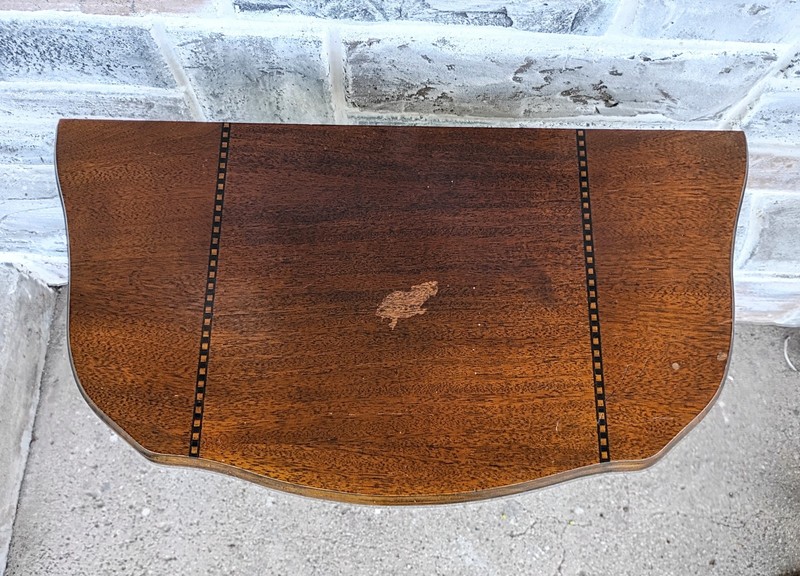 Vintage 2 Tier Scalloped Waterfall Style Inlaid Wood Walnut? Side Table gallery