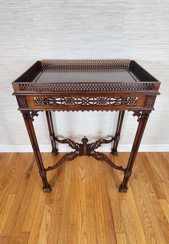 Chinese/Asian Chippendale Style Wood-Carved Fretwork Tea Table
