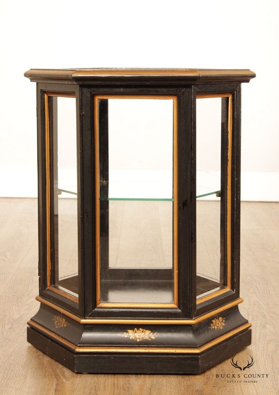 Chinoiserie Decorated Black and Gold Vitrine Side Table gallery