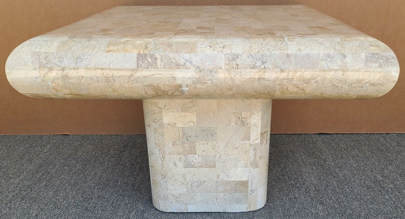 70's KARL SPRINGER Style Tessellated Fossil Stone Coffee Side Table gallery