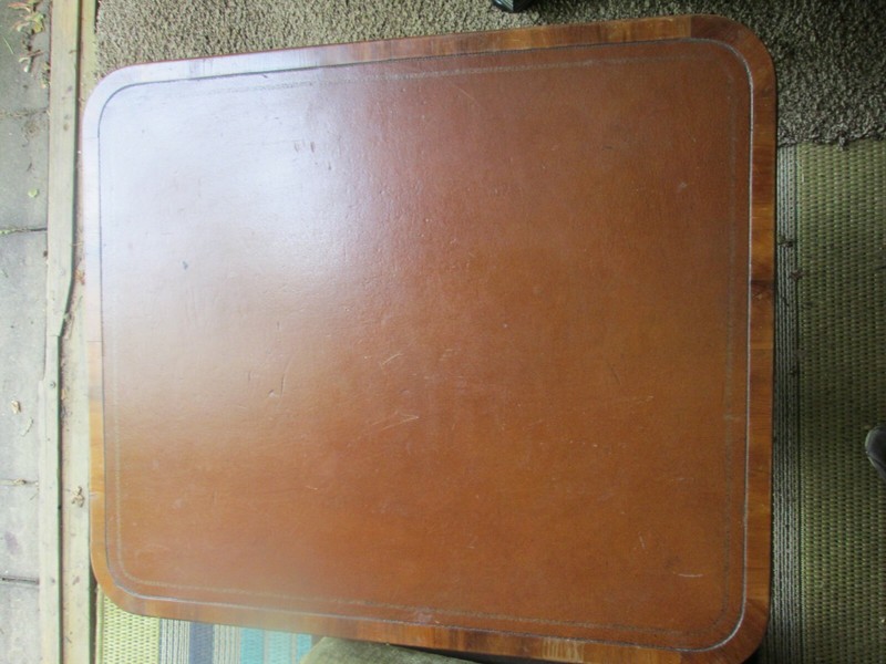 Vintage wood Mahogany leather Topped Side Table brass feet gallery