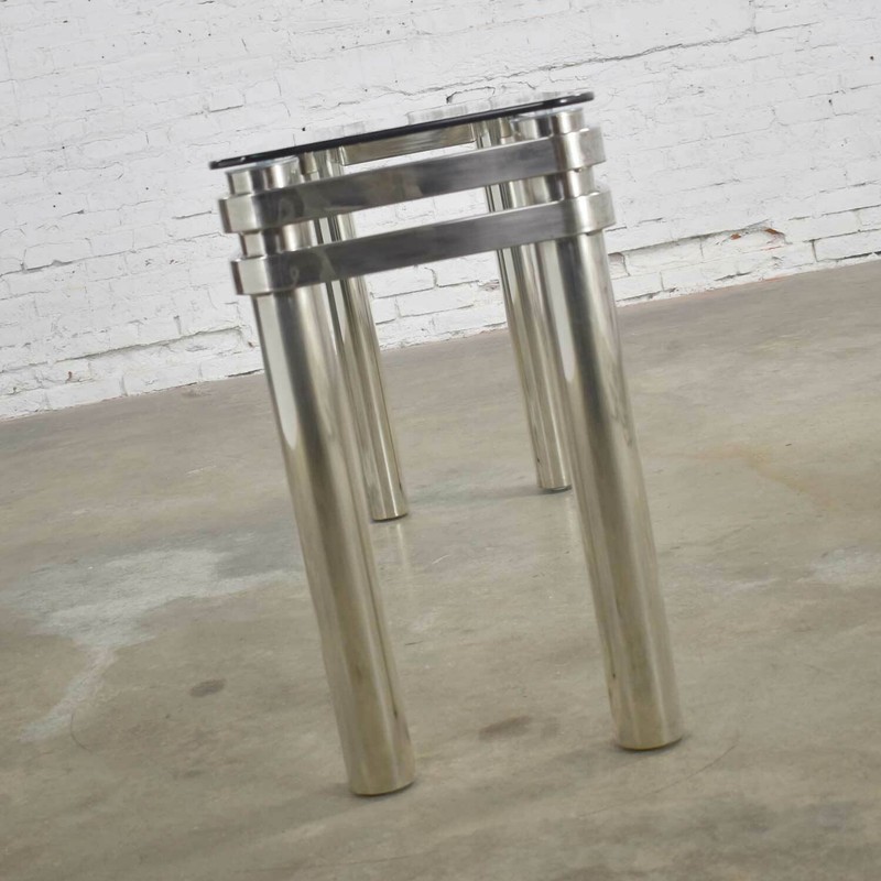 Modern Chrome Rectangle Console Sofa Table Glass Top Style Pace or Karl Springer gallery
