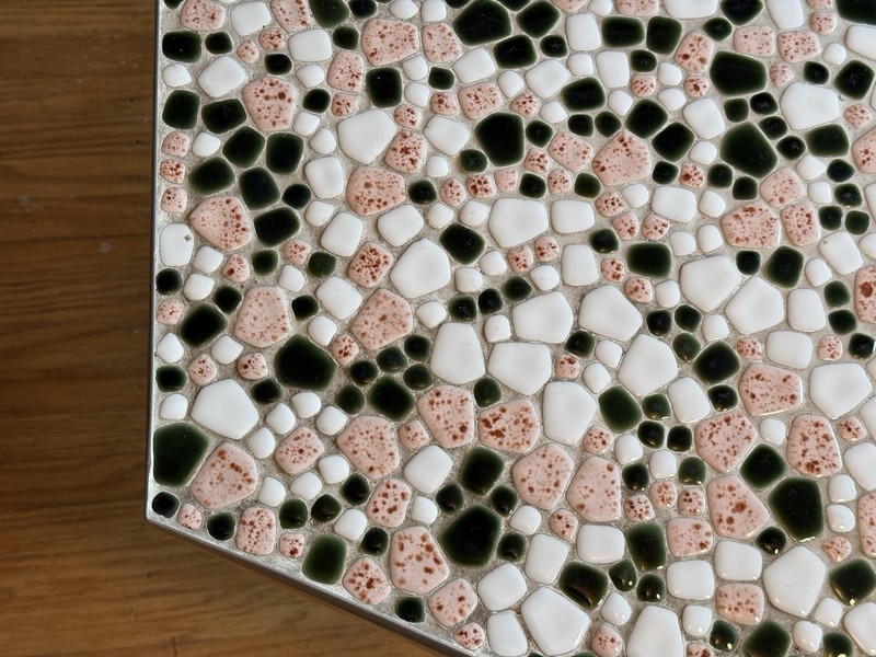 Vintage Mid Century Modern Mosaic Tile / Stone Top Side Table Folding Legs gallery