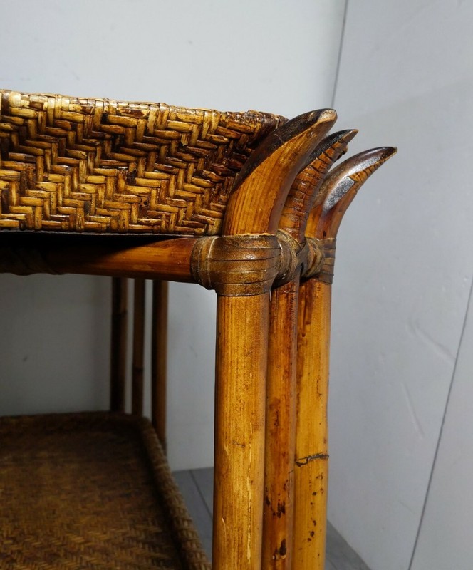 Vintage Large 38" 2-Tier Wicker Rattan Bamboo Table Boho Chic Asian Coffee gallery