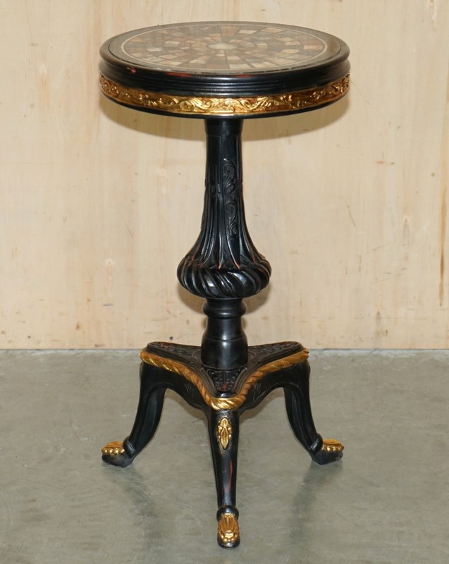 PAIR OF VINTAGE FRENCH SIDE TABLES ONE WITH A SPECIMEN PIETRA DURA MARBLE TOP gallery