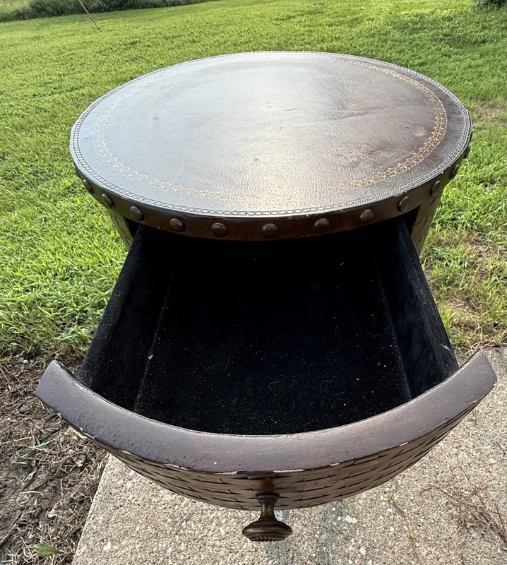 Antique Vintage Leather Top SOLID Wood Wooden End Accent Side Table Plant Stand gallery