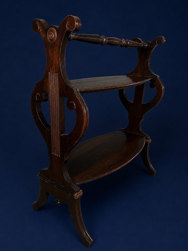 Antique Ribbon Mahogany Duncan Phyfe Style Lyre Accent Table Tea Scone Stand gallery