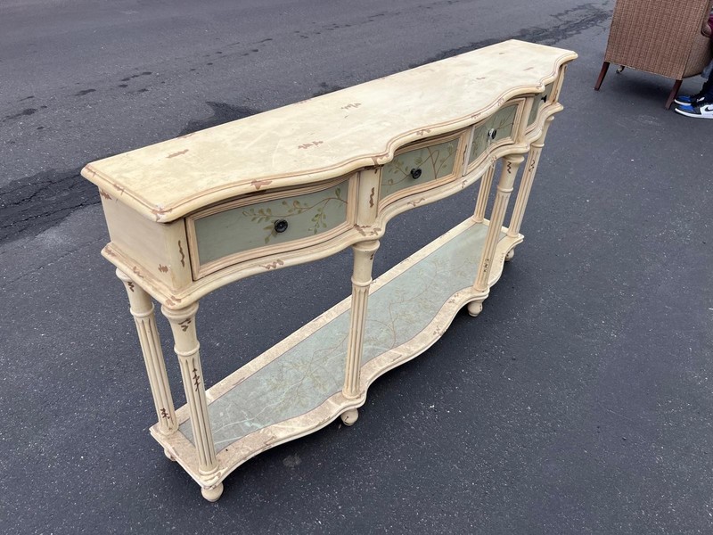 French Country Hand-Painted Console Table with Botanical Drawer gallery