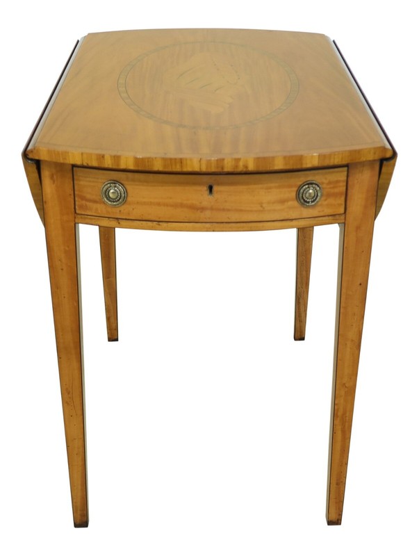 32200EC: English Custom Made Satinwood Inlaid Pembroke Table