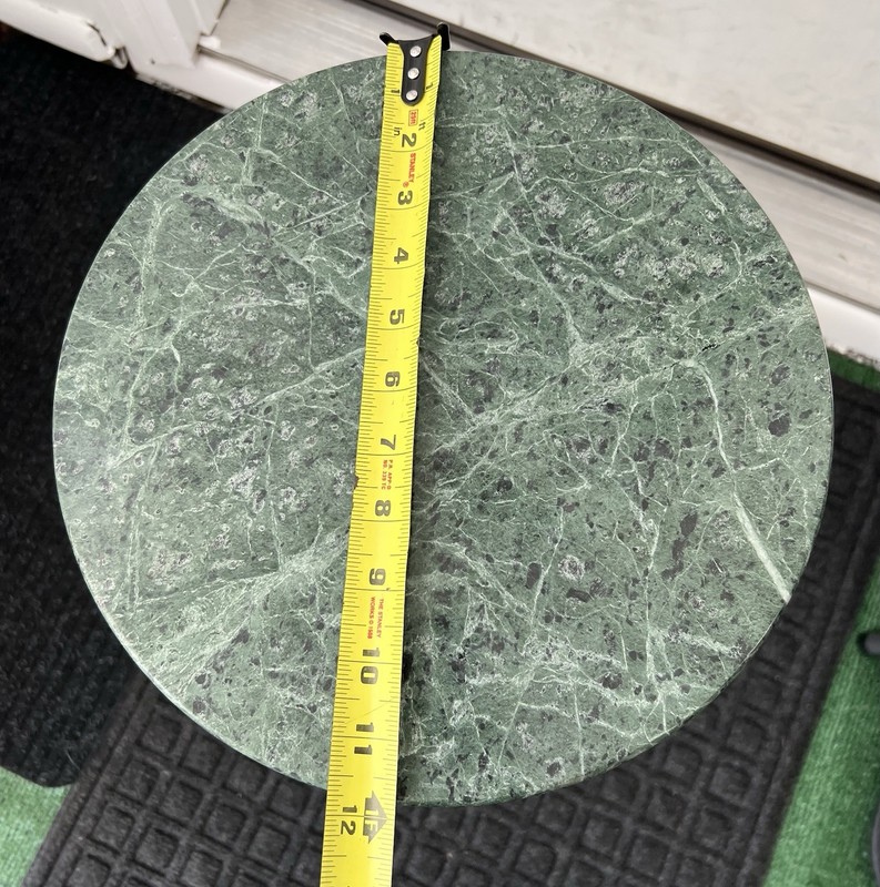 Vintage Bombay Company ? 12” Green Marble Top White Base Small Pedestal Table gallery