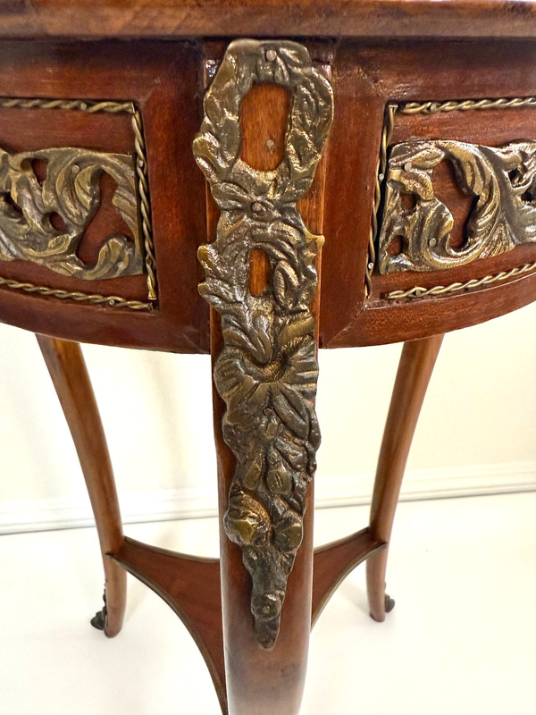 Early 20th-C Louis XV Walnut Ormolu Mounted Marble Top Side Table gallery
