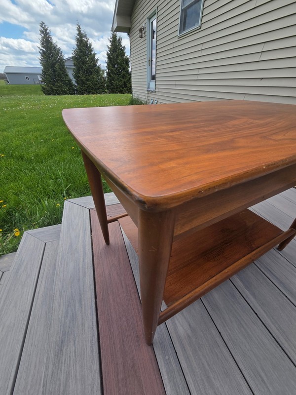 Vintage Mid Century Mersman 2 Tier Walnut End/Side Table with Drawer gallery