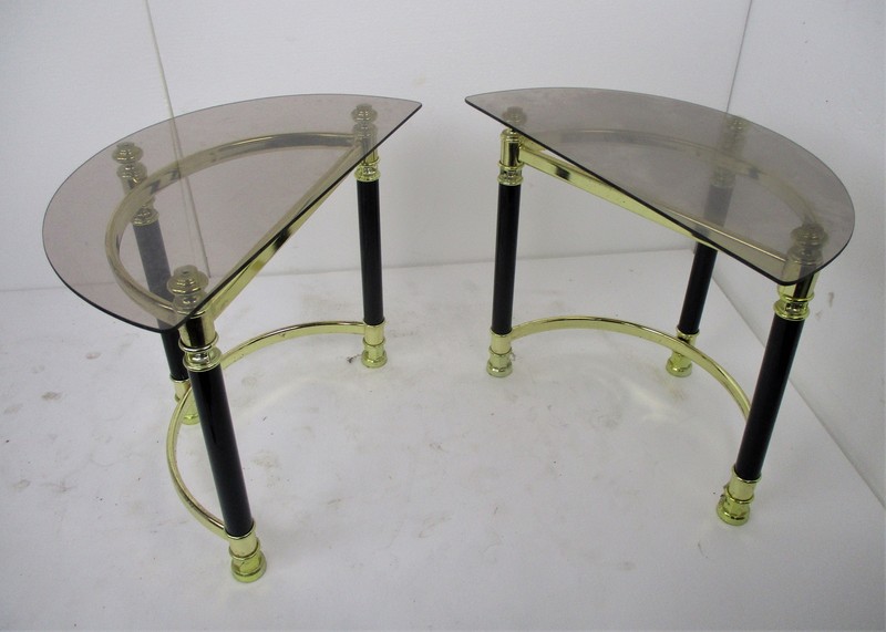 Two Side Coffee Wine End Tables Chrome Smoked Glass 80s Half Moon Vintage gallery