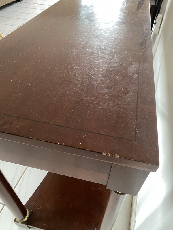 Ethan Allen Medallion Wood Console Table with Brass Accents and Drawer gallery