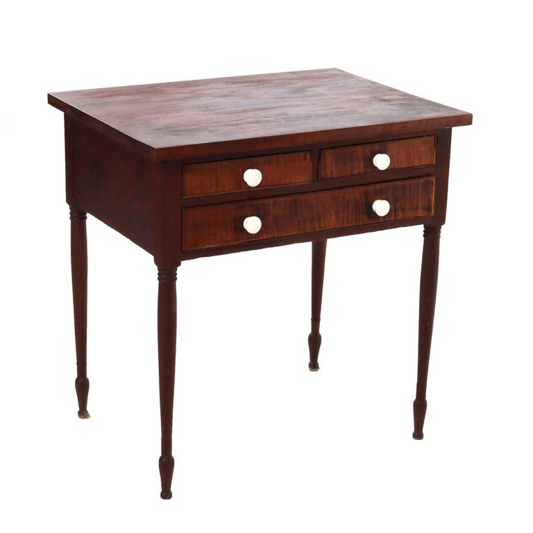 Antique Cherry & Tiger Maple 3-Drawer Small Server C1830 gallery
