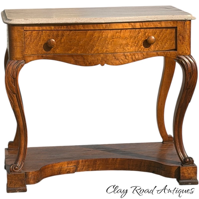 Antique Classical French empire console table marble top Birdseye maple 19th gallery