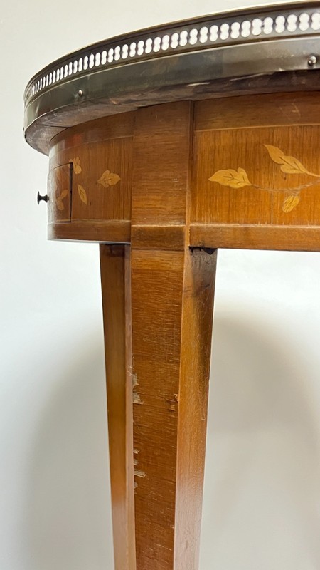 Pair French Louis XVI Style Bouillotte Games Table / End Tables with Marble Tops gallery