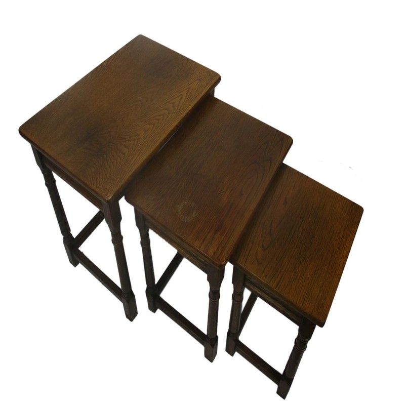 Set of 3 Wood Stacking Nesting Tables Vintage Mid Century Oak gallery