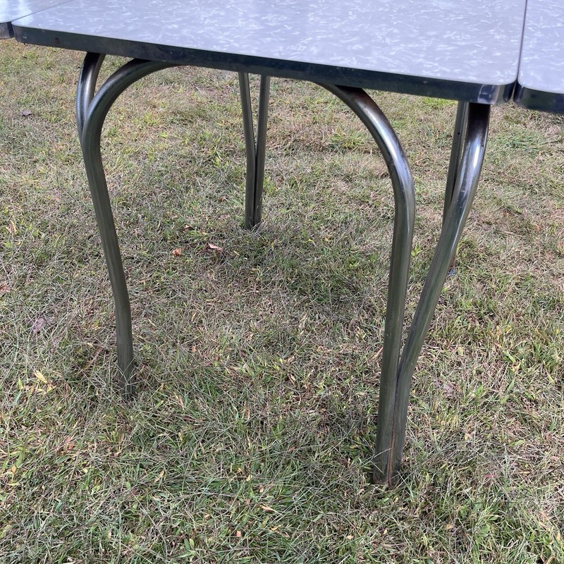 Rare Vintage Cracked Ice Chrome Leg Dining Table w/Drop Leafs gallery