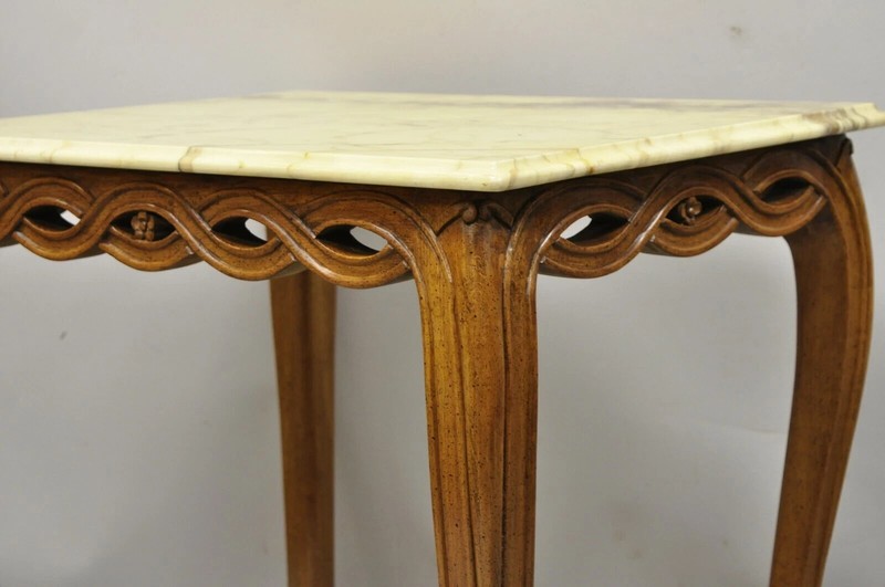 Vintage Hollywood Regency Provincial Pretzel Twist Marble Resin Side End Table gallery
