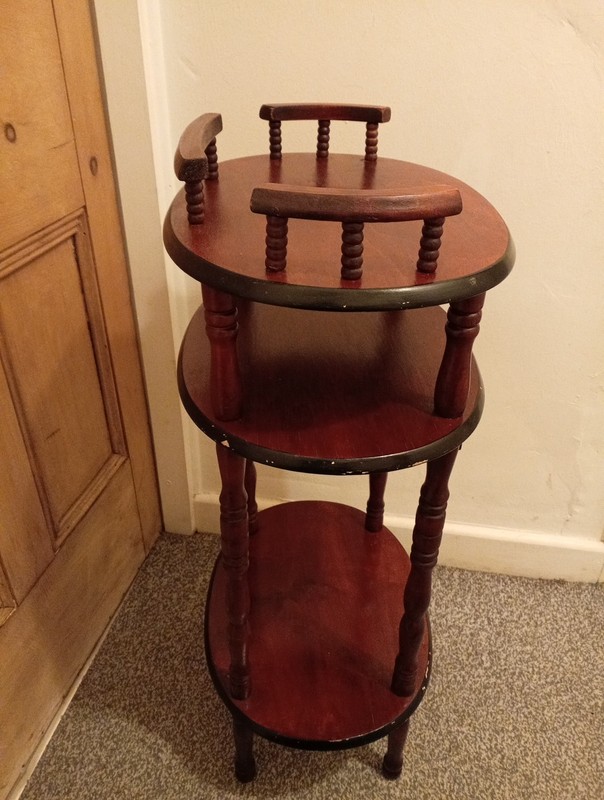 Vintage 19th Century Renaissance Style Wooden Etagere Table With 3 shelf drawer gallery