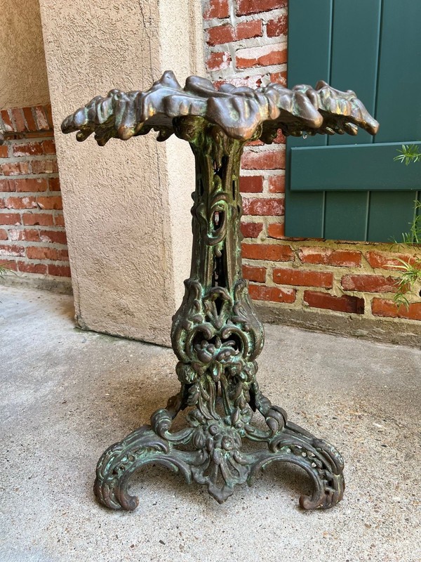PAIR Antique French Round Side Table Grotto Rococo Cast Iron Plant Stand c1880 gallery