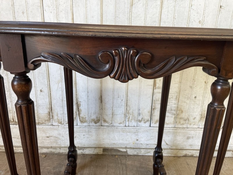 Antique 6 Leg Table with stretcher base 20" x 34" top Walnut Radio table gallery