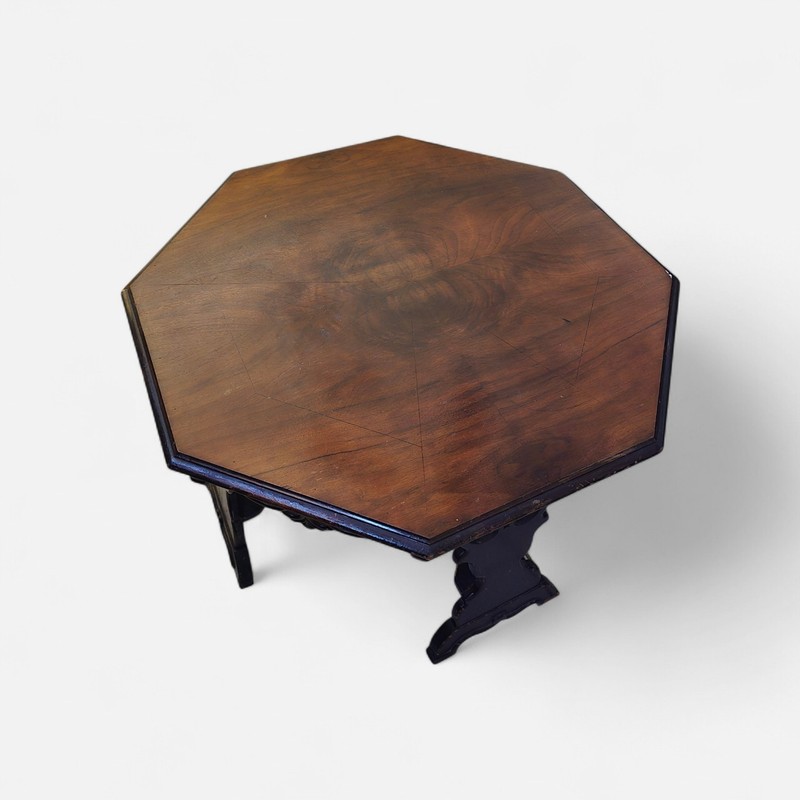 Carved Victorian Octagon Walnut Centerpiece Table 33"Wx20"H gallery