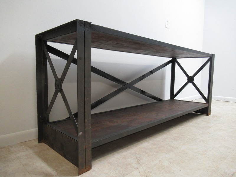 Industrial Steel Reclaimed Wood Console Shelf Sideboard TV Stand gallery